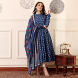 Gosriki Women'S Rayon Viscose Anarkali Printed Kurta With Pant & Dupatta (Menon Blue-Gs_S_Blue_Small),Blue,,B0DX254VHB