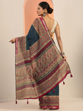 Libas Womens Printed Cotton Blend Saree With Blouse Piece Teal Onesize