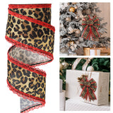 Whaline Leopard Print Wired Edge Ribbon Craft Ribbons Red Lace Brown Black Cheetah Fabric Ribbon for Wreath Bow DIY Wrapping Par