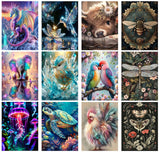 Meothan Diamond Art Kits for Adults - 4 Pack Animals Diamond Painting Kits for Adults, 5D Round Full Drill Gem Art Paint by Diam