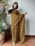 Shiv Textiles Womens Pure Georgette Saree With Blouse Piece (St-Zebra-Crush-Mustard)