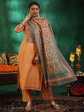 Libas Womens Yoke Design Silk Blend Straight Kurta With Trousers And Dupatta Orange L