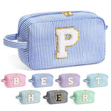 YOOLIFE Initial Cosmetic Bag for Women - Monogram Cute Blue Makeup Bags Toiletry Pouch Make Up Case for Women Her Best Friend Fr