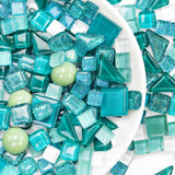 LATIIZ Glass Mosaic Tiles Crafts: Pre-Cut Waterproof Turquoise 300 Pieces for DIY Outdoor Home & Garden Art Projects - Decor Pat