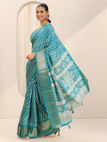 Libas Womens Printed Silk Blend Saree With Blouse Piece Turquoise One Size