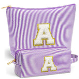 Fohufo Travel Makeup Bag Set - Travel Essentials, Initial Make up Cosmetic Bag Makeup Pouch Travel Toiletry Bag | Cute Purple St