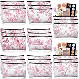 Stuffygreenus 24 Pcs Floral Cosmetic Bags Bulk for Women Pink and White Floral Makeup Bags Chinoiserie Canvas Travel Zipper Pouc
