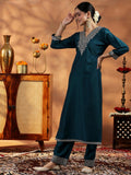 Libas Women'S Silk Blend Kurta Set (48578R_Teal Teal Xs