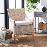 SAFAVIEH Home Collection Cristen Rattan Cushion Accent Chair, Natural White Wash/White (ACH6513A)