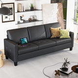 STHOUYN 73Black Faux Leather Sofa Couch, Modern Comfy Office 3 Seater Couch Loveseat with USB and Tufted Armrest, Small Love
