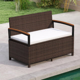 RELAX4LIFE Wicker Outdoor Storage Bench - Rattan Deck Box w/Protective Liner for Patio Furniture Pillows, Pool Supplies & Garden