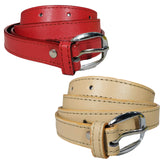 Queery WomenS Pu Leather Belt (Red, Beige)