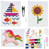 Picknmake Pack Of 3 Cross Stitch Embroidery Kits For Beginners & Kids | Diy Learning Craft Kit With Plastic Mesh, Woolen Yarn, P
