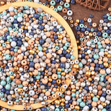 ToBeIT1420pcs Wooden Beads Wood Macrame Bead Farmhouse Colors Round Beads for DIY Craft, Jewelry Making (bluegold-Mix)