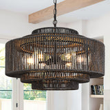 Bagood 24 Rattan Pendant Light Black Rattan Chandelier Light Fixture 3-Tier Hand-Woven Rattan Chandelier Wicker Pendant Light 6