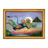 NLink Prints Lord Flying Hanuman Ji Photo Religious Framed Painting For Wall Poster For Pooja Bajrangbali Frame Size 8X12 Gol