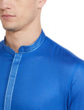 Manyavar Cotton Solid Casual Kurta Set For Men Blue