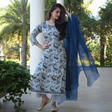 Gosriki Women'S Cotton Blend Straight Printed Kurta With Pant & Dupatta (Please-Blue_S-Go_Blue_Small),Blue,,B0B8DYFYZR