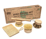Jungle Culture 4 Piece Bamboo Dish Brush Set for Washing Up Long Lasting Wooden Dish Brush with 3 Replacement Heads & Loofah Sp