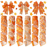 Juexica 6 Rolls 30 Yards Thanksgiving Fall Wired Edge Ribbon DIY Pumpkin Maple Leaf Crafts Orange Fabric Ribbons for Thanksgivin