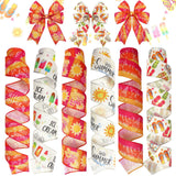 Wavyknot 6 Rolls 30 Yards Summer Wired Edge Ribbon 2 Inch Sunshine Orange Yellow Burlap Stripes Ribbons Hello Summer Party Decor