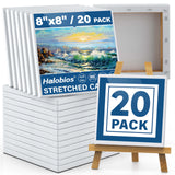 Halobios Professional Stretched Canvas Art Supplies, Acrylic, Oil, Watercolor, 20-Pack, 8x8 Inch, 5/8 Inch Profile, Cotton Canva