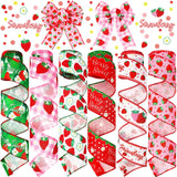 Wavyknot 6 Rolls of 30 Yards Strawberry Wired Ribbon, 2 Inch Wide Baby Shower Ribbon Fabric for Summer DIY Craft Wreath Diaper C