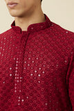 Manyavar Men'S Viscose Embroidered Full Sleeves Knee Length Kurta Set (Maroon, M)
