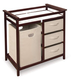 Badger Basket Modern Baby Changing Table with Laundry Hamper, 3 Storage Drawers and Pad, Diaper Change Station - Cherry/Ecru