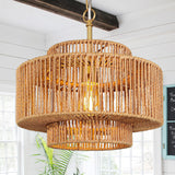 Bagood 24 Rattan Pendant Light Gold Rattan Chandelier Light Fixture 3-Tier Hand-Woven Rattan Chandelier 6 Light Wicker Pendant L
