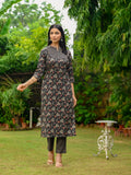 Anni Designer Women'S Rayon Blend Straight Printed Kurta With Pant (Ommy Black_Xxl_Black_Xx-Large),Black,2XL,,,