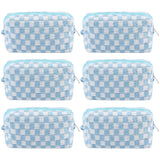 ZLFSRQ 6Pcs Checkered Pencil Case Cute Pencil Pouch for Teens Checkered Makeup Bag Blue Medium Travel Cosmetic Bag Makeup Pouch