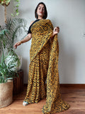 Shiv Textiles Womens Pure Georgette Saree With Blouse Piece (St-Zebra-Crush-Mustard)
