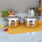 Sumeet Smart Serve Stainless Steel Double Wall Insulated Small Hot Pot/Hot Meal Box/Casserole Set Of 2Pc,1 Liter Each,Silver