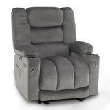 MCombo Large Power Recliner Chair with Heat and Vibration, USB Ports, Cup Holders, Electric Reclining for Living Room PR670 (Gra