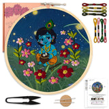 Picknmake Diy Hand Embroidery Kit For Beginners | Janmashtami Special Little Krishna Design | PrePrinted Fabric With Hoop, Thre