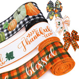 AnyDesign Thanksgiving Ribbon - 2.5 Inch Fall Autumn Pumpkin Wired Edge Rustic Buffalo Plaids Blessed Thankful Craft Ribbon for