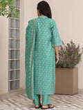 Libas Womens Printed Silk Blend Straight Kurta With Palazzos And Dupatta Blue Xl 36981
