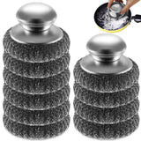 10Pcs Steel Wool Scrubber, Steel Wool Pads with 2Pcs Handle, Stainless Steel Scrubber for Dishes, Kitchen, Cleaning, Stoves, Pot