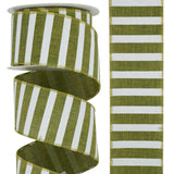 DINDOSAL Moss Green Wired Ribbon 2.5 Horizontal Green White Stripe Burlap Christmas Tree Ribbon Rustic Green Wired Christmas Rib