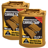 2 Pack Heavy Duty Canvas Tarp 4x8 Feet 16oz Water-Resistant Canvas Tarp with Grommets,Tear Resistant, Durable, Multipurpose Prot