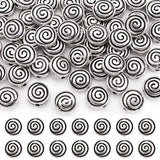 Fashewelry 50Pcs Antique Silver Flat Round Spiral Spacer Beads 8x8mm Tibetan Metal Unique Beads Vintage Western Bead Coin Disc C