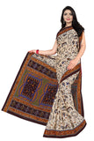 Tamaira Fashion Womens Plain Weave Pure Cotton Saree Without Blouse Piece(1560_Beige&Darkchocolate)