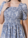 Kzully | Elegance: Smocked A-Line Midi Dress - Superior Comfort & Chic Style Light Navy Blue Xl