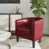 BELLEZE Living Room Chair, Faux Leather Round Accent Barrel Chair, Club Tub Sofa Chair for Bedroom, Corner Chair with Flared Leg