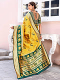 Leriya Fashion Womens Pure Jacquard Banarasi Kanjivarm Cotton Silk Saree With Blouse Piece | Sarees (Yellow)