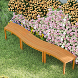 Tangkula Acacia Wood Outdoor Curved Bench Set of 3, Patio Garden Backless Fire Pit Bench with 1200 lbs Weight Capacity, Outside