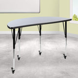 Flash Furniture Mobile 47.5 Half Circle Wave Collaborative Grey Thermal Laminate Activity Table - Standard Height Adjustable Leg