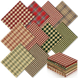 Hahafelt 10 Pcs Vintage Christmas Quilting Fabric 18 x 22 Inch Plaid Homespun Cotton Fabric Jelly Squares Lattice Rustic Precut