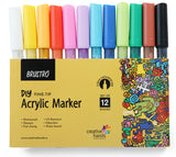 Brustro Acrylic (Diy) Fine Tip Marker Set Of 12 - Basic 0.8Mm |Water-Resistant,Matte Finish,Uv Resistant,Non-Toxic Colours|Ideal